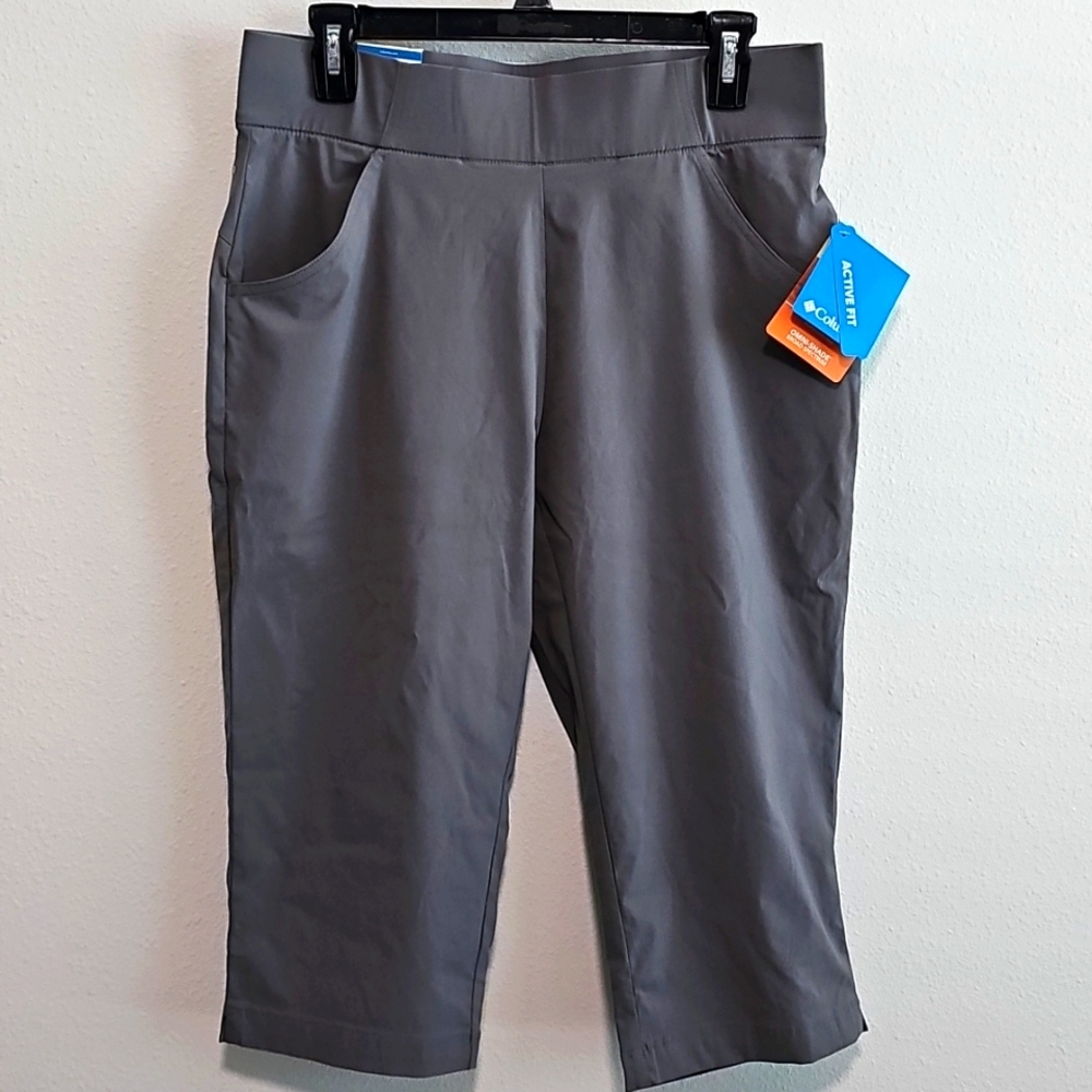 COLUMBIA Omni-Shade Omni-Shield Pull-On Capri Pants MEDIUM Grey Active Fit NWT